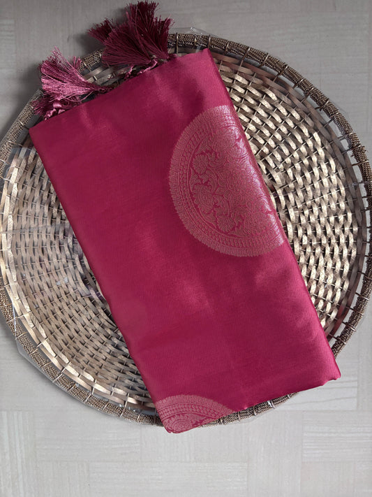 Buy Semi Soft Silk Saree online – Rose Pink Saree front view
