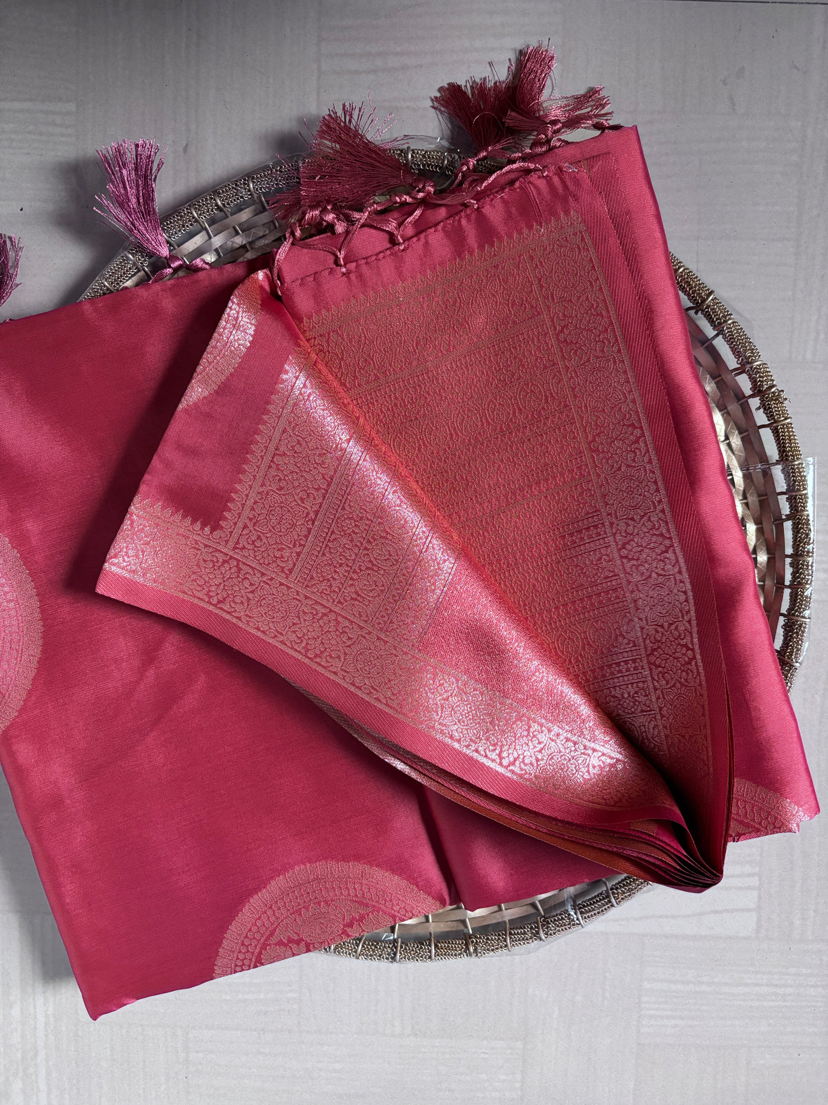 Buy Semi Soft Silk Saree online – Rose Pink Saree rear view