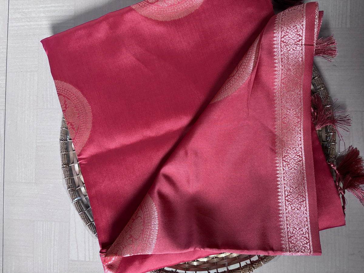 Buy Semi Soft Silk Saree online – Rose Pink Saree blouse view
