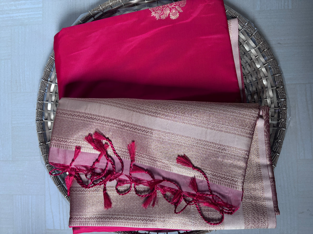Buy Katan Soft Silk Saree online – Rani Pink Saree full view