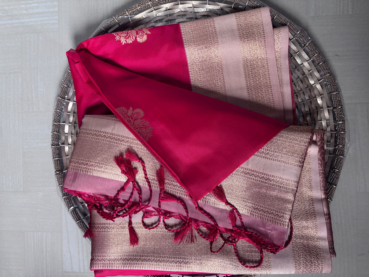 Buy Katan Soft Silk Saree online – Rani Pink Saree blouse view