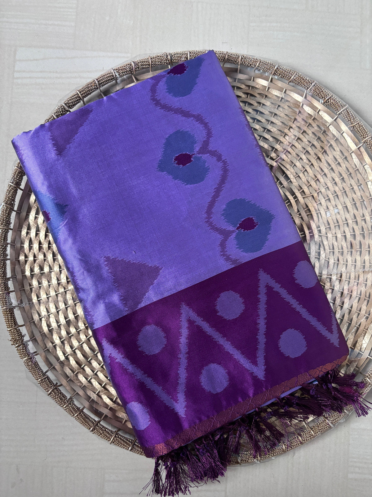 Buy Semi Silk Saree online – Purple Ikat Saree front view