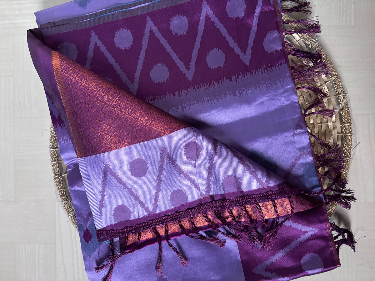 Buy Semi Silk Saree online – Purple Ikat Saree blouse view