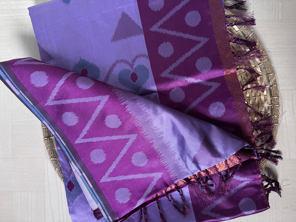 Buy Semi Silk Saree online – Purple Ikat Saree full view