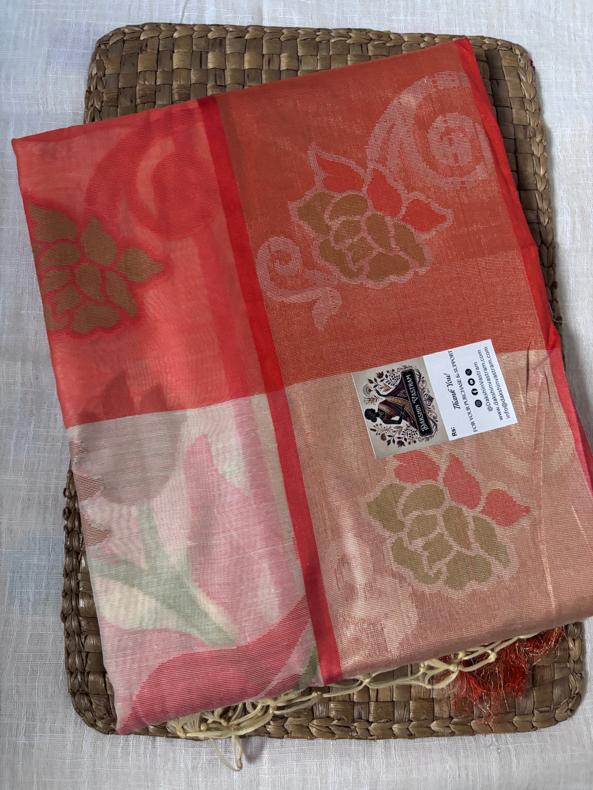 Buy Tissue Silk Saree online – Lightweight festive saree front view