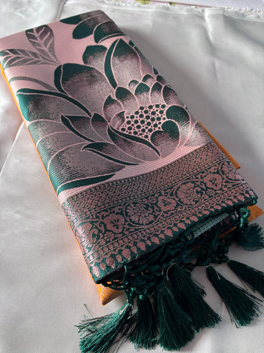 Buy Soft Semi Silk Saree online – Front view showing overall drape
