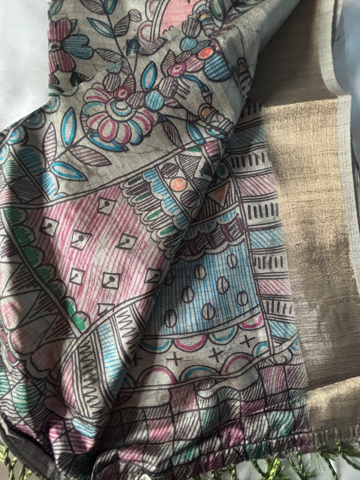 Shop Handwoven Cotton Silk Saree – Side view highlighting pleats and design