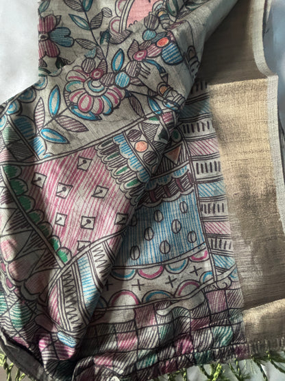 Shop Handwoven Cotton Silk Saree – Side view highlighting pleats and design