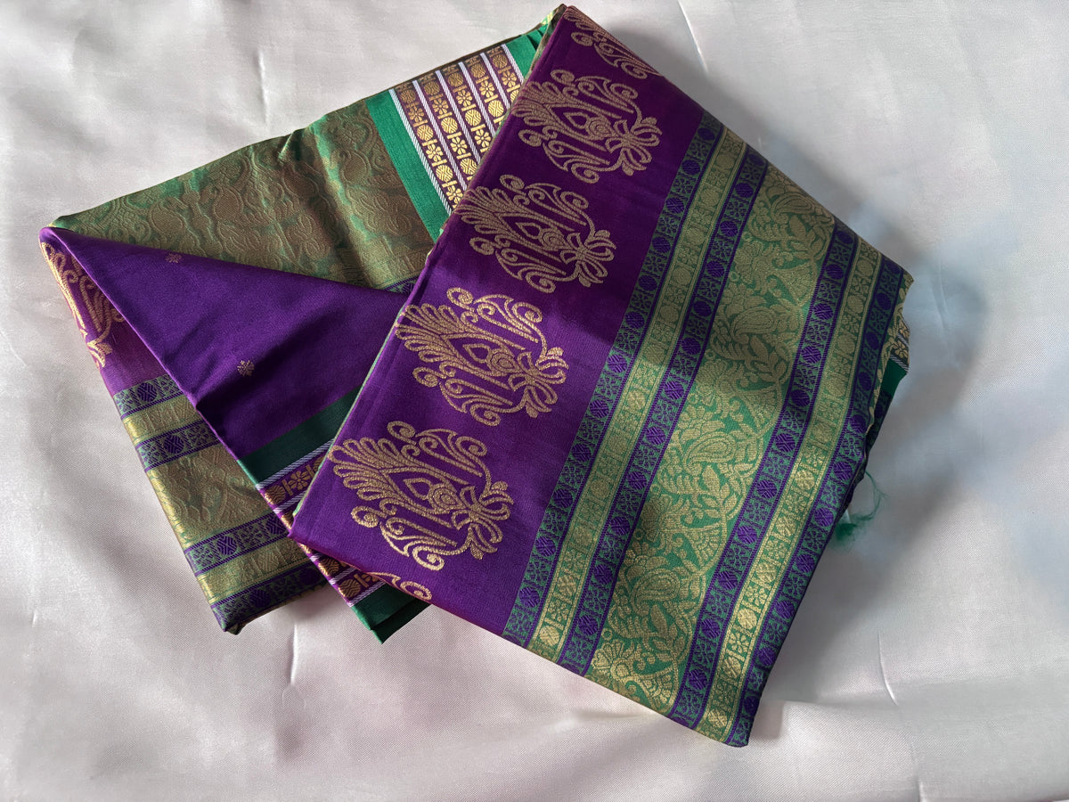 Shop Handloom Semi Silk Saree – Pallu and border detailing