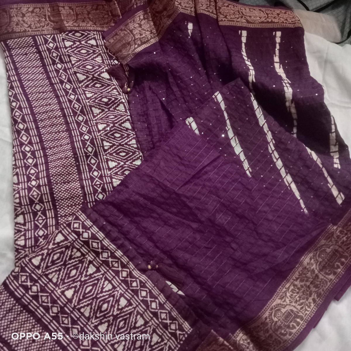 Saree Side View: Side profile of Sequins Silk Saree highlighting its soft fabric and beautiful drape.