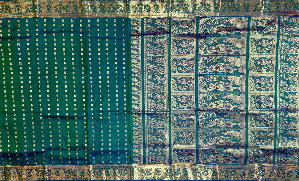 Shop Bengal Swarnachari Pure Mulberry Silk Saree online – Side profile showing rich weave
