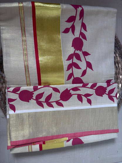 Buy Kasavu Saree online – Kerala Cotton Saree front view