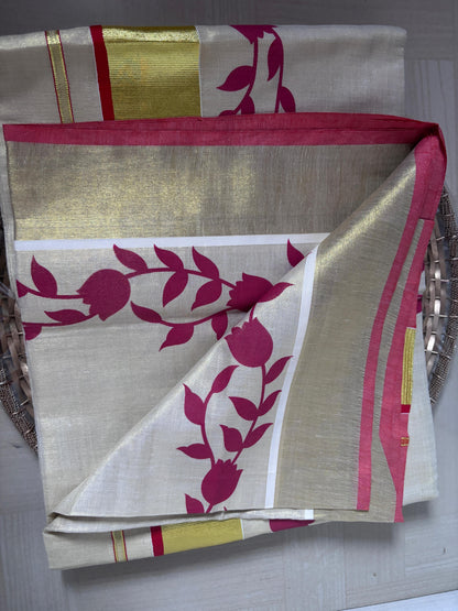 Buy Kasavu Saree online – Kerala Cotton Saree front view
