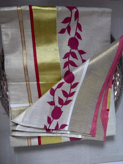 Buy Kasavu Saree online – Kerala Cotton Saree front view