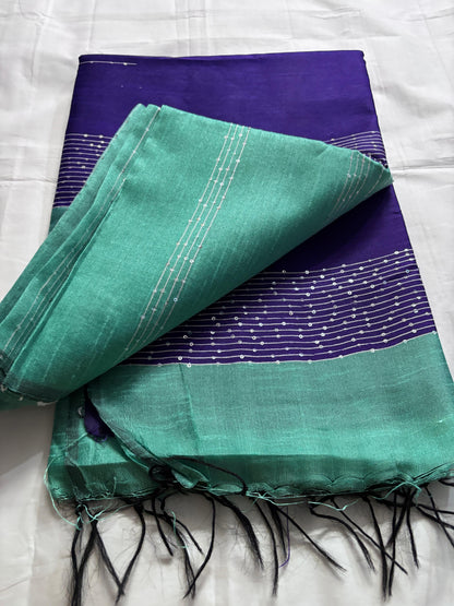 Shop Raw Semi Silk Saree online – Side drape showing fabric texture