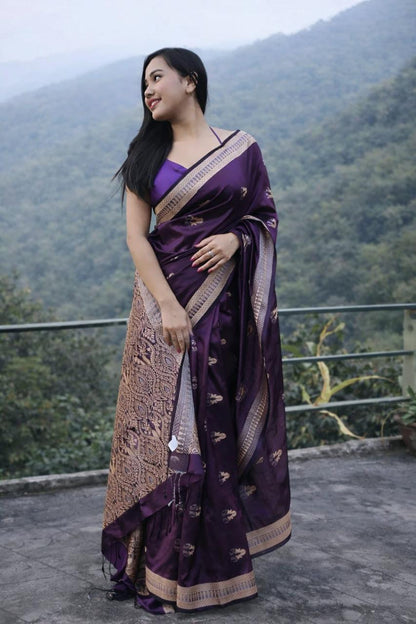 Assam pure mulberry silk saree in golden handloom weave – Sualkuchi heritage, delivered across the UK
