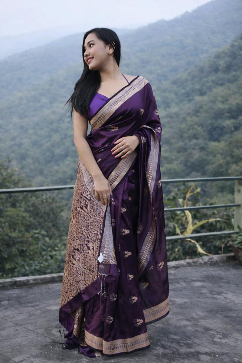Assam pure mulberry silk saree in golden handloom weave – Sualkuchi heritage, delivered across the UK