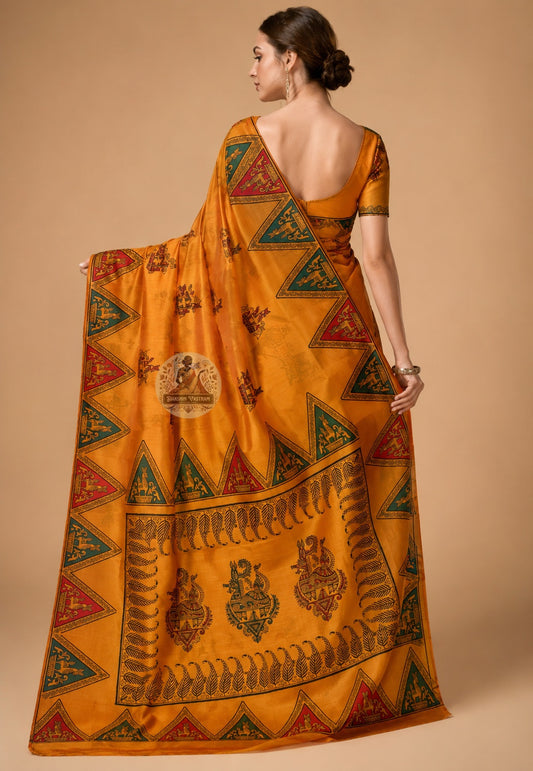 Front view of woman wearing Bishnupur Katan Silk Saree with silk blouse, Indian wedding reception formal occasion