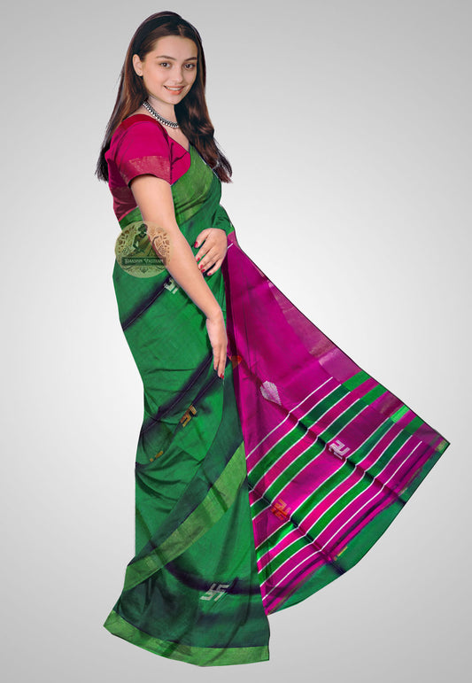 Handwoven Silk Saree side view – Soft fall and artisan weaving showcased