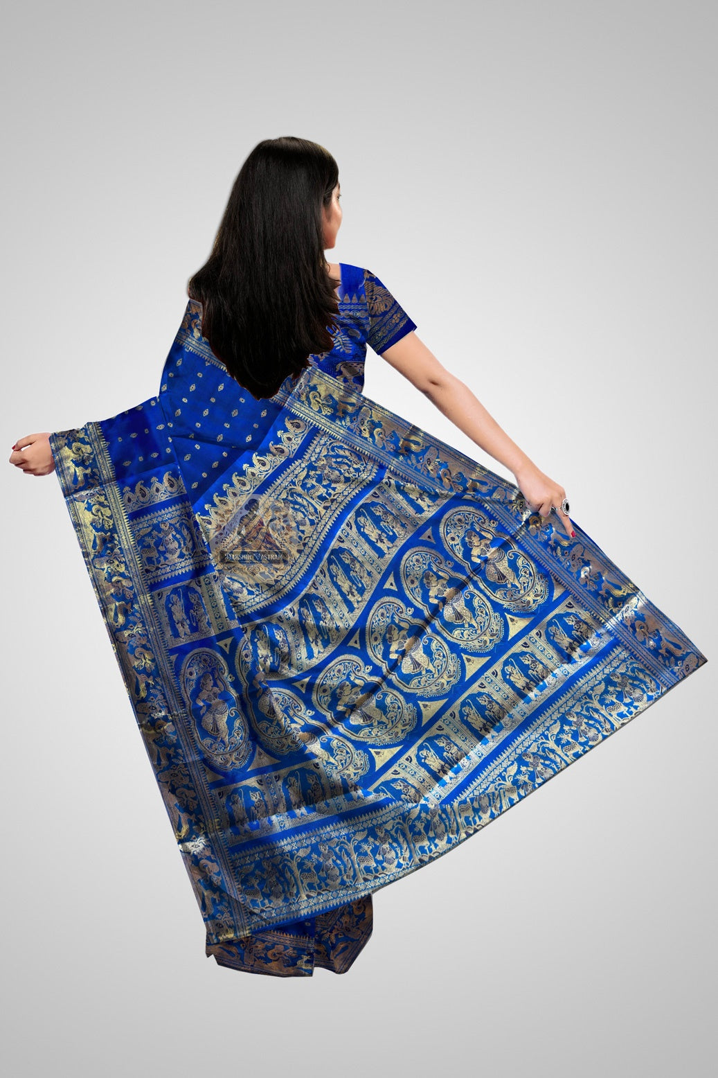 Dakshin Vastram Swarnachari Saree with mythological pallu in gold thread – available in Chennai and Hyderabad