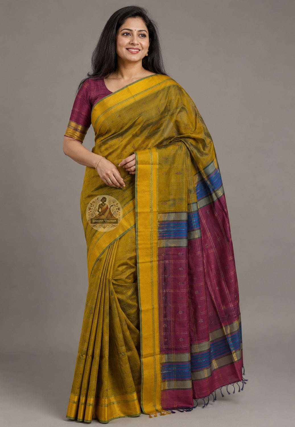 Bishnupur Pure Katan Silk Saree front view – premium handwoven Bengal heirloom silk saree for Diwali galas in New York and bridal occasions across USA | Dakshin Vastram