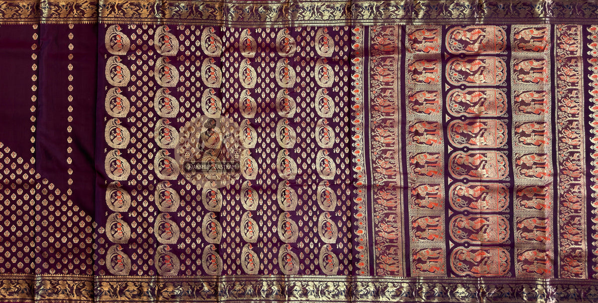 Handloom Swarnachari silk saree with mythological zari motifs – delivered to Manchester, Bradford, Leeds