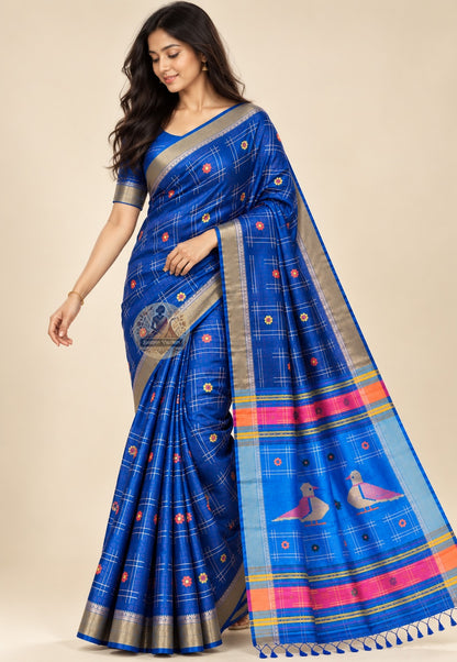 Front view of Bishnupur Katan pure silk saree with traditional Bengal buti motifs, handwoven on pit loom by artisan weavers in West Bengal