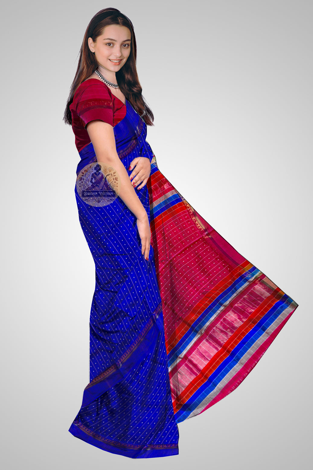 Shop Bishnupur Silk Saree online – Side view showing Bindu Booti motifs
