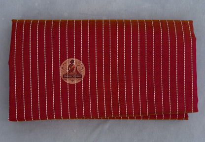 Full flat-lay view of Bishnupur Pure Katan Silk Saree showing complete handwoven silk body, traditional temple motif border, and richly detailed Bengali heritage pallu design