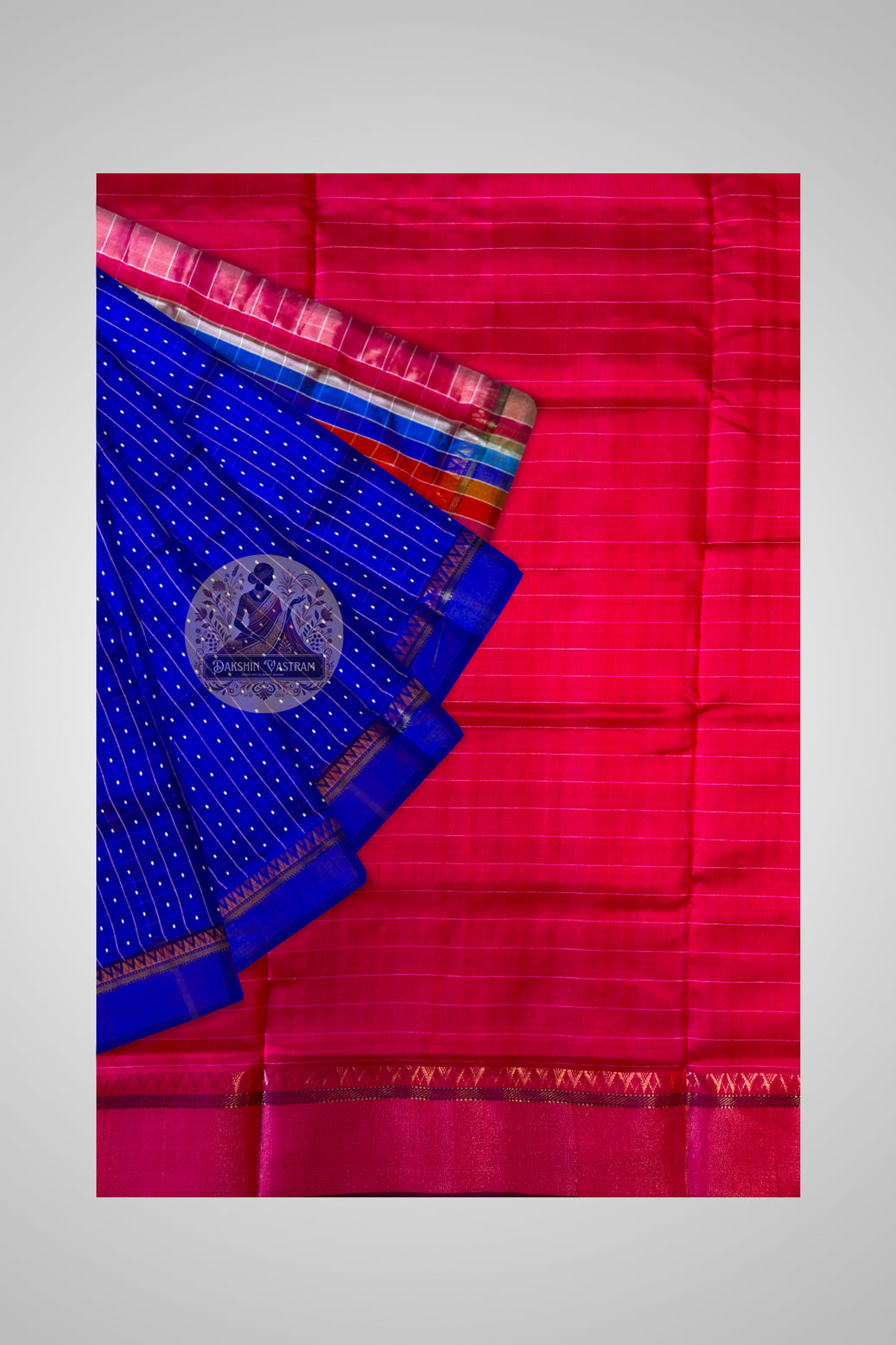 Bishnupur Bindu Buti saree pallu detail – woven dot-and-sprig motifs from Bishnupur's centuries-old handloom tradition, inseparable from the silk itself | Dakshin Vastram