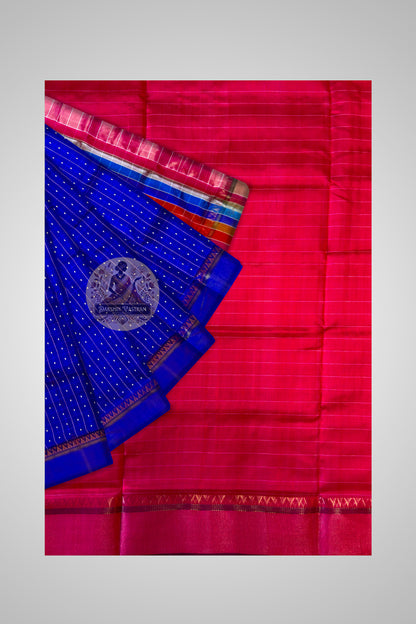 Bishnupur Bindu Buti saree pallu detail – woven dot-and-sprig motifs from Bishnupur's centuries-old handloom tradition, inseparable from the silk itself | Dakshin Vastram