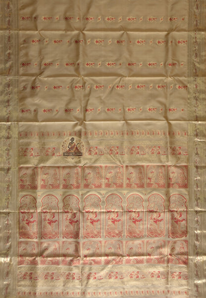 Heritage Bengal handloom Swarnachari saree with gold thread motifs — Dakshin Vastram