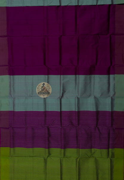Full flat-lay view of Bishnupur Pure Katan Silk Saree showing complete handwoven silk body, traditional Bengali motif border, and richly detailed pallu — part of Durga Puja 2026 Collection