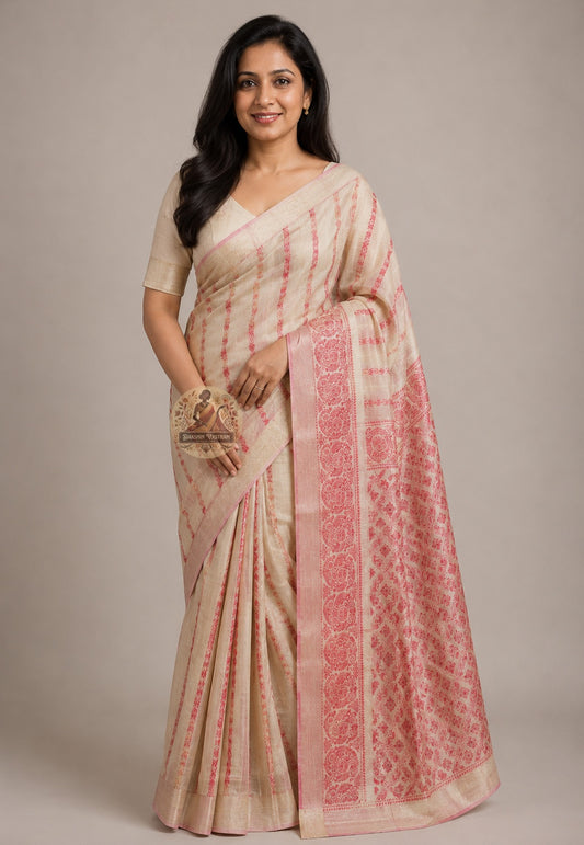 Bhagalpur Tussar silk saree in warm earthy gold full drape, handwoven on traditional pit loom in eastern India — Dakshin Vastram