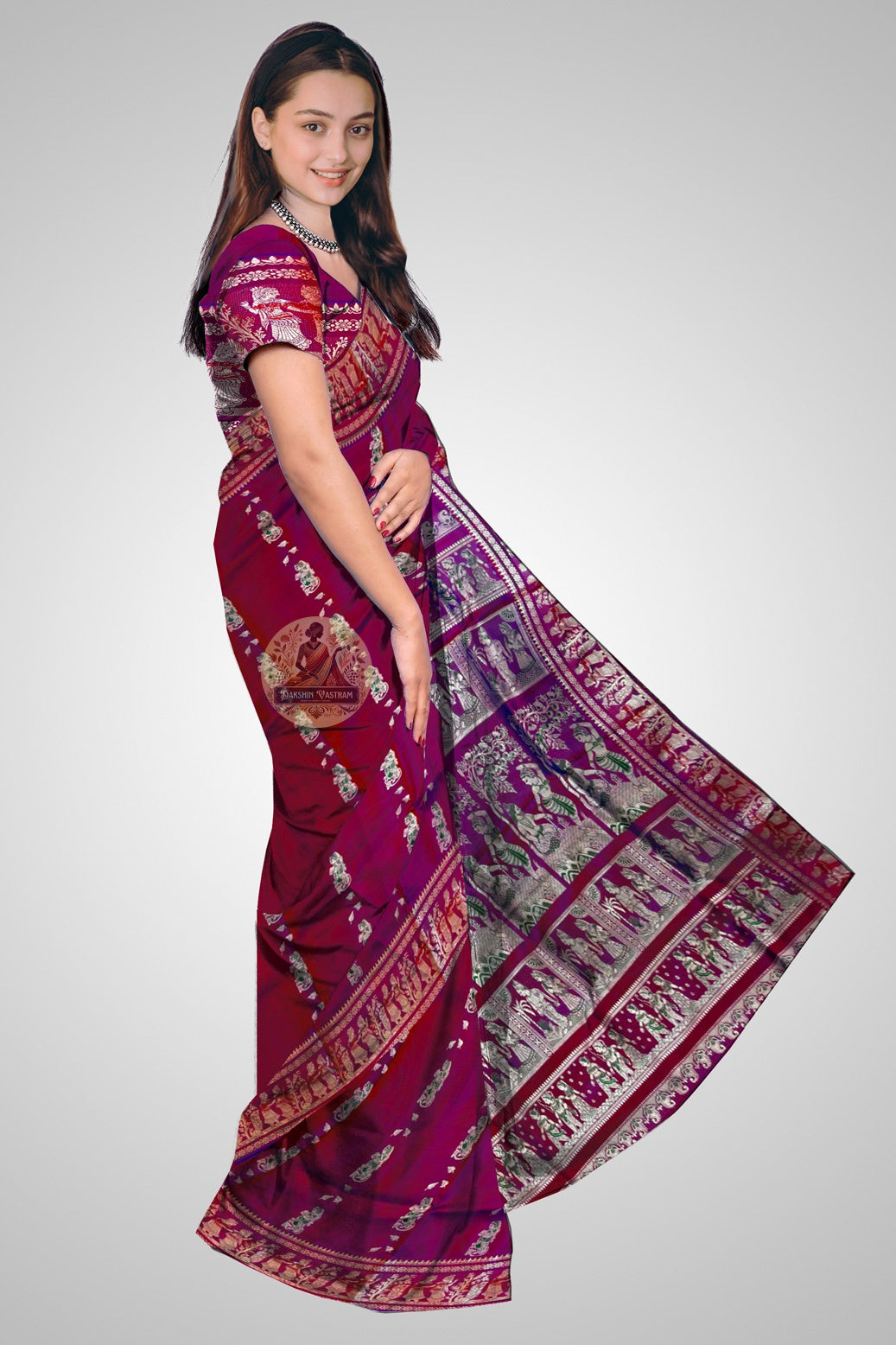 Authentic Bishnupur Baluchari saree in royal blue with gold zari narrative border