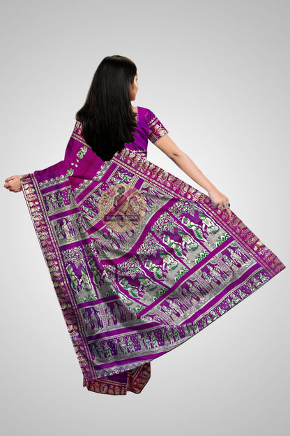 Buy Purple Baluchari Saree online – Purple Baluchari Saree rear view