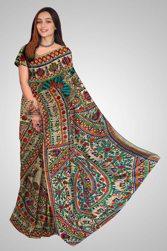 Buy Natural Tussar Silk Saree – Elegant front view of saree