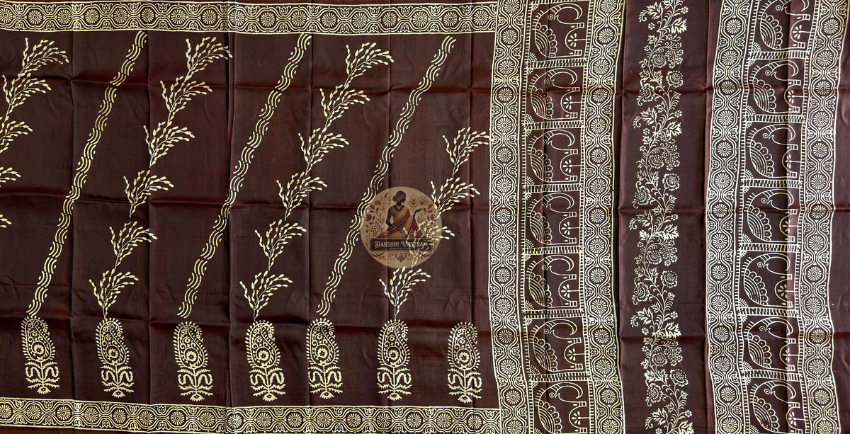 Buy Authentic Bishnupur Silk Saree online – Pallu print and craftsmanship view