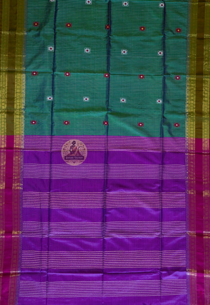 Full view of Bishnupuri pure katan silk saree in complete drape – the art of being seen in handwoven Bengal heritage silk, for Diwali, weddings and cultural galas worldwide