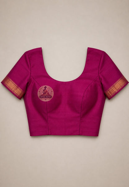 Close-up of running blouse fabric from Bishnupur Pure Katan Silk Saree set, featuring coordinating handwoven Katan silk with complementary traditional Bengali motif border detail