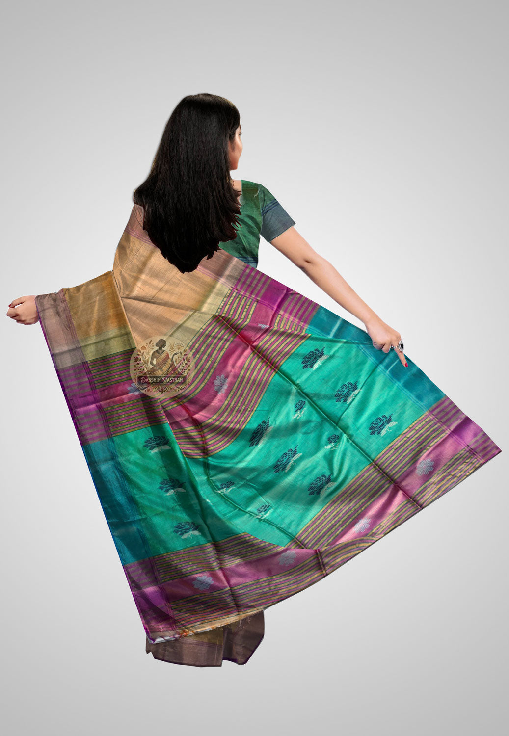 Buy Pure Katan Silk Saree online – Katan Silk Saree rear view