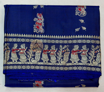 Premium handloom Baluchari saree in antique gold with traditional Bengali weave and mythological storytelling