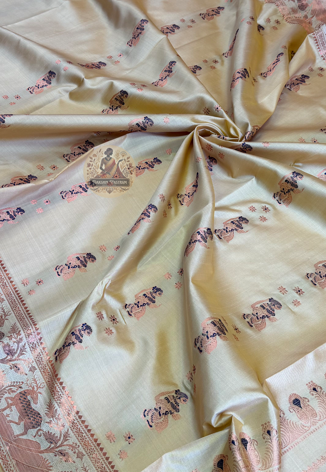 Shop Heritage Silk Saree – Full drape front pose in natural light