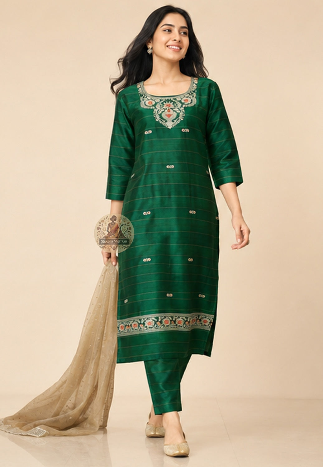 Handwoven Baluchari Silk Kurti Piece – Unstitched Fabric for Festive & Ceremonial Wear