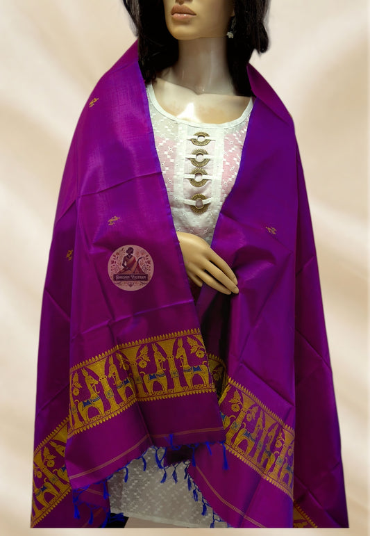 Baluchari pure silk stole with hand-woven mythological motifs – Dakshin Vastram UK