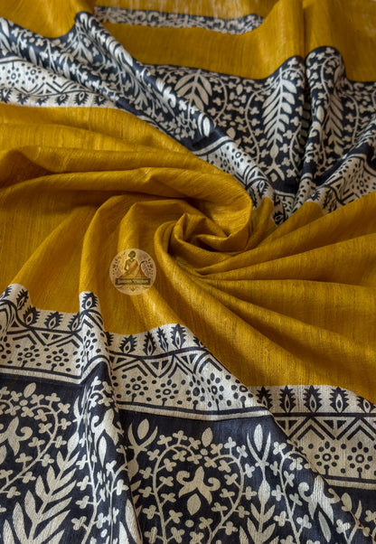 Close-up of Ghicha Tussar Silk weave revealing natural nubby texture, unique raw silk slubs and earthy warmth — every thread handwoven, no two pieces alike