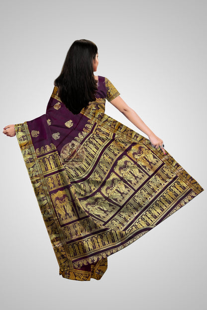 Buy Mulberry Baluchari Saree – Rear view highlighting silk elegance