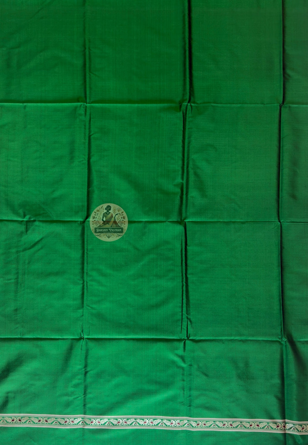 Premium verdant green Baluchari silk unstitched kurti piece with Resham detailing — ships to UK, USA and EU — Dakshin Vastram