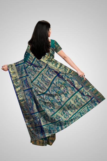 Buy Handloom Swarnachari Saree – Rear view displaying traditional artistry