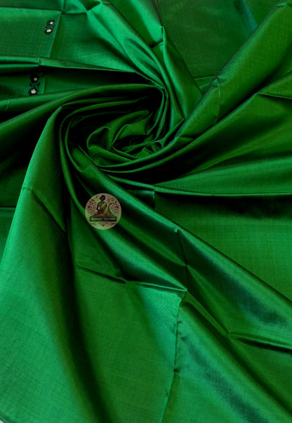 Traditional Bishnupur Baluchari unstitched silk kurti piece in forest green with resham motifs — festive and occasion wear